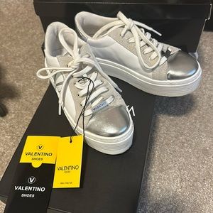 Valentino by mario size 6 sneakers. Stella white silver platform leather